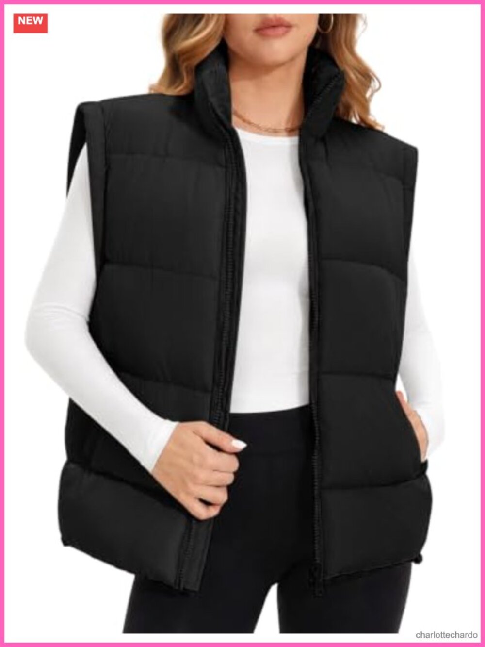 Quilted Puffer Vest Stand Collar Zip Up Sleeveless Casual Outerwear